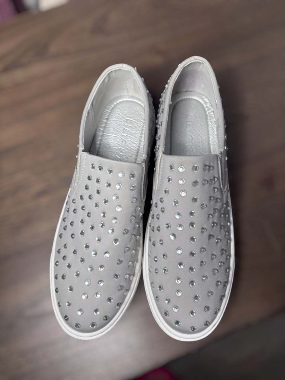 Liliana Silver Crystal Embellished Slip On Platform Fashion Sneakers 8.5